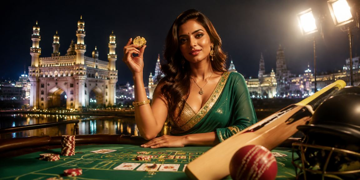 Indian woman playing cricket betting app near Hyderabad Charminar