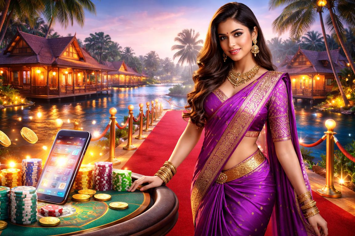 A focused man using a cricket betting app in blue and gold tones