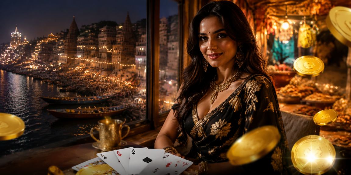 VIP enjoying Teen Patti game with vibrant Indian night market background